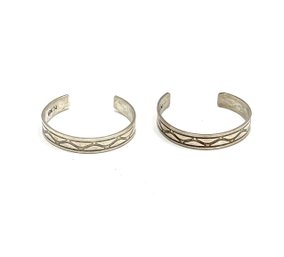 Lot Of Two Sterling Silver Identical Etched Wavy Cuff Rings, Size 6