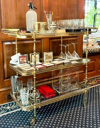 A Gorgeous Vintage Brass And Glass Bar Cart (No Contents)