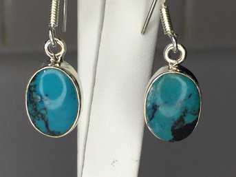 Very Pretty 925 / Sterling Silver And Howlite Turquoise Earrings - Would Make Great Gift Item - Brand New !