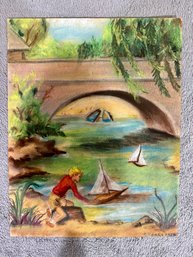 Colorful Chalk Art Boy With Boats - Signed P Ogorovnik