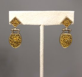 STERLING SILVER AND GOLD GILDED PIERCED EARRINGS