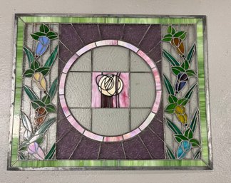 Original Hand Crafted Stained Glass Panel With Metal Frame - 30 Years Old  29'L X 23'H