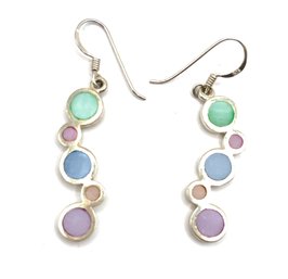 Lovely Vintage Sterling Silver Pastel Colors Inlay Earrings