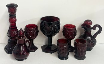 Lot Of Cranberry Glass Decorative Pieces