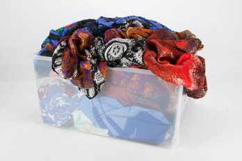 Large Bin Of Assorted Scarves, Some Designers