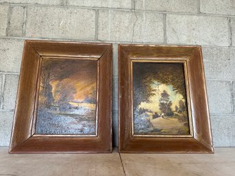 Set Of 2 Oil On Board Paintings