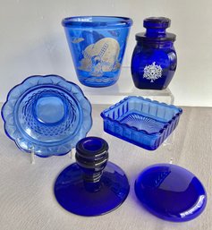 Lot Of 6 Piece Decorative Cobalt Blue Glass Lot Includes BRISTOL Paperweight