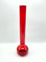 Mid Century Ruby Red Blown Glass Vase - 17 Inches Tall