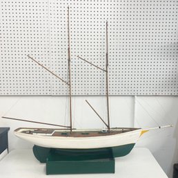 Fabulous Large Midcentury Handmade Wooden Sailboat With Base