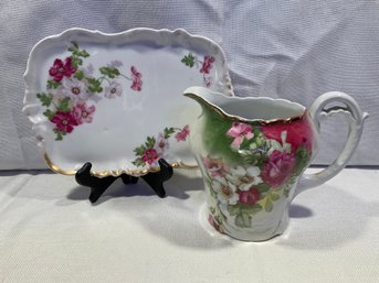 Hand-Painted Porcelain Pitcher & Limoges Tray