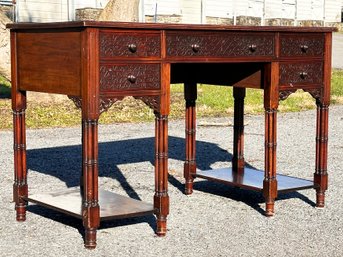 A Fine Quality Antique Chinese Chippendale Desk With Tooled Leather Top