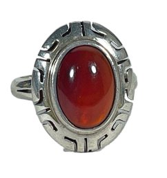 Fine Genuine Amber And Sterling Silver Ring About Size 8