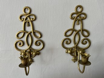 Pair Of Andrea By Sadek Brass Candle Sconces