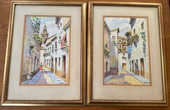 Pair Of Watercolor Paintings From Cordoba By E. Diaz