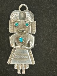 Sterling And Turquoise Kachina Dancer Pendant