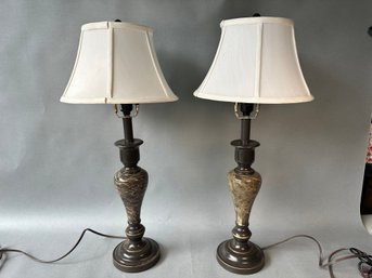 A Pair Of Marble Style Lamps