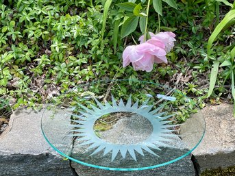 Vintage 20 Inch Starburst Glass Platter - This Is A Solid, Thick Piece Of Glass. Great For Entertaining!