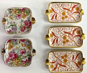 Vintage Porcelain Floral Gold-trimmed Personal Ashtrays (5)