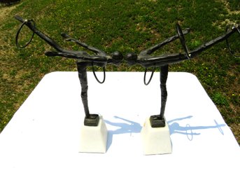 Pair Of Cast Iron Dancers Gymnasts Sculpture On Stand