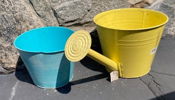 Metal Planter Yellow Watering Can Style And Blue Can