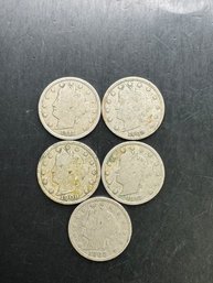 5 V Nickels 1902, 1906, 1908, 1911, 1912