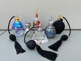 Set Of 6 Beautiful Glass Perfume Bottles, 4 Atomizers And 2 Perfume Bottles