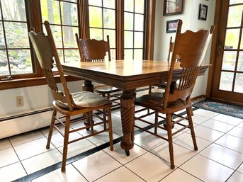 Antique Table With Reproduction Oak Double Press Back Chairs