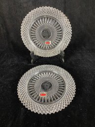 Vintage Pair Of Fostoria American Lead Crystal Commemorative Plates