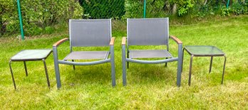 Pair Of Two Outdoor Club Chairs And End Tables