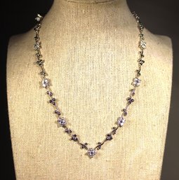 FINE STERLING SILVER NECKLACE CHOKER HAVING CZ STONES