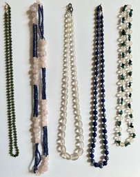 5 Vintage Beaded Necklaces: Lucite, Frosted Glass & More