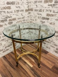 Vintage Brass & Glass Oval Accent Table