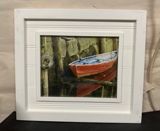 Beautifully Wood Framed Photo Of A Boat Docked At The Wall          TT/WA-b