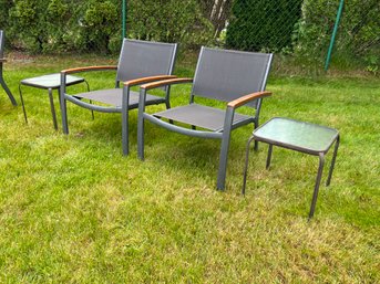 Pair Of Two Outdoor Club Chairs And End Tables