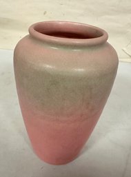 1928 Rookwood Pottery #2282 Art Deco Matte Green Over Rose (Pink) Geometric Ceramic Vase. 212 - D3