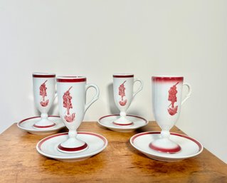 1950's Cafe Brulot Cups/saucers- Loubat New Orleans, Set Of 4