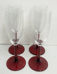 Set Of 4 Cranberry Glass Stem Champagne Flutes