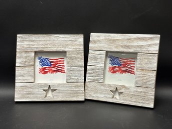 A Pair Of Rustic, Whitewashed Wood Picture Frames