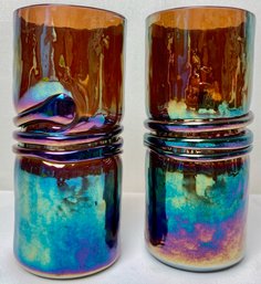 Pair Esteban Prieto Iridescent Studio Art Glass Tumblers (2)