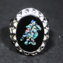 Unique Sterling Silver Wide Ring Having Opal Stone Size 7