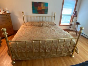Vintage Brass Bed Set Frame With King Size Mattress 77x87 Includes All Bedding