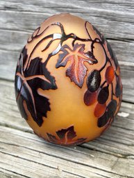 Vintage SIGNED SPECIAL EDITION La Rochere Frosted Art Glass Egg With Raised Brown Leaf Pattern #223/1000