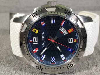 Brand New NAUTICA Watch - $189 Retail - Fantastic Nautical Flag Dial - White Silicone Strap - High Quality