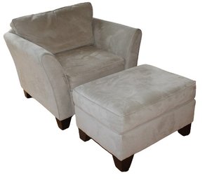 Traditional  Arm Chair & Ottoman In Beige Microfiber
