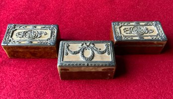 Three Small Wood Boxes With Silver Detail