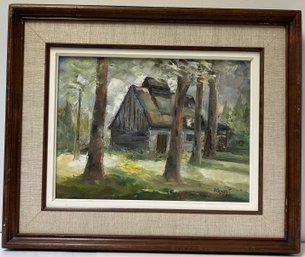 Vintage Oil On Canvas Painting - House Among The Trees - Titled Tranquillite - A Gaudet - Framed - French
