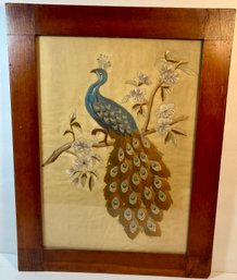 Stitched Silk Framed Peacock