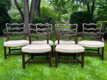 Set Of Six English Mahogany Ribbon Back Dining Room Chairs