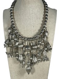 Large Silver Beaded Necklace Ethnographic Large Statement Piece