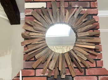 Sunburst Shape Wooden Frame Wall Mirror